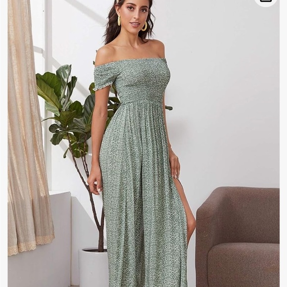 Floerns Women's Boho Floral Print Off Shoulder Split Long A Line Dress - Picture 12 of 13